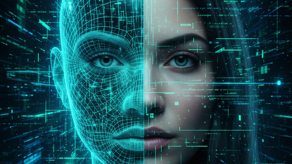 AI neural network generating a human face — symbolizing deepfake technology