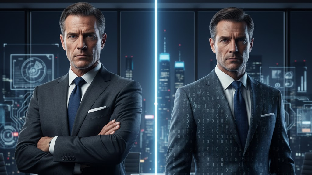 “Digital clone of a CEO representing AI identity theft.”